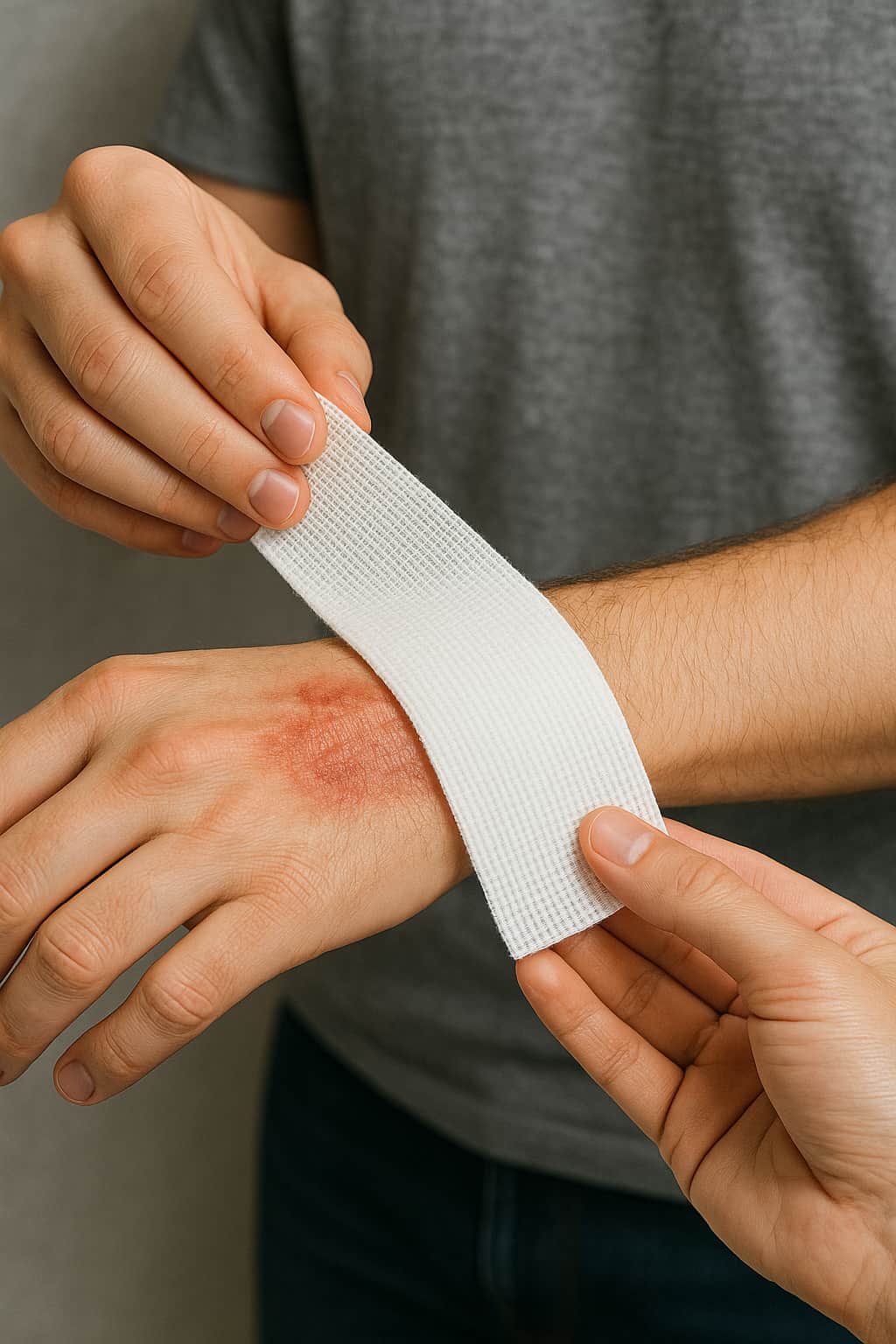 «پانسمان صحیح سوختگی با گاز استریل پس از اقدامات اولیه»