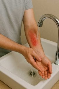 «اقدامات اولیه در سوختگی شیمیایی؛ شست‌وشوی محل سوختگی با آب فراوان»