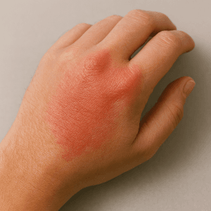 نمونه سوختگی درجه یک با قرمزی و التهاب سطحی پوست